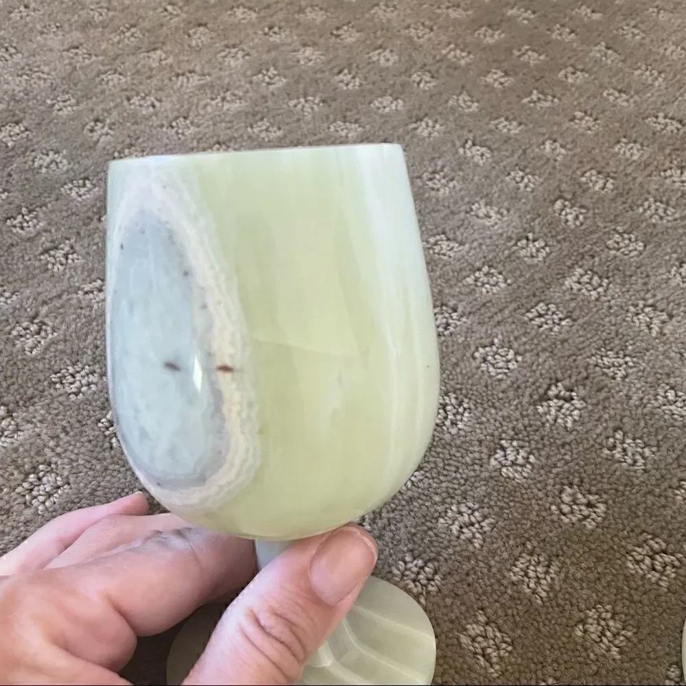 Set of 4 Vintage Green Opal Marble Wine Glasses Goblets